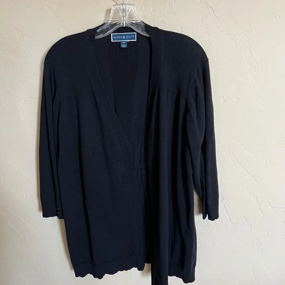 Karen Scott 3/4 Sleeve Black Open Cardigan - Size 1X - Picture 1 of 4